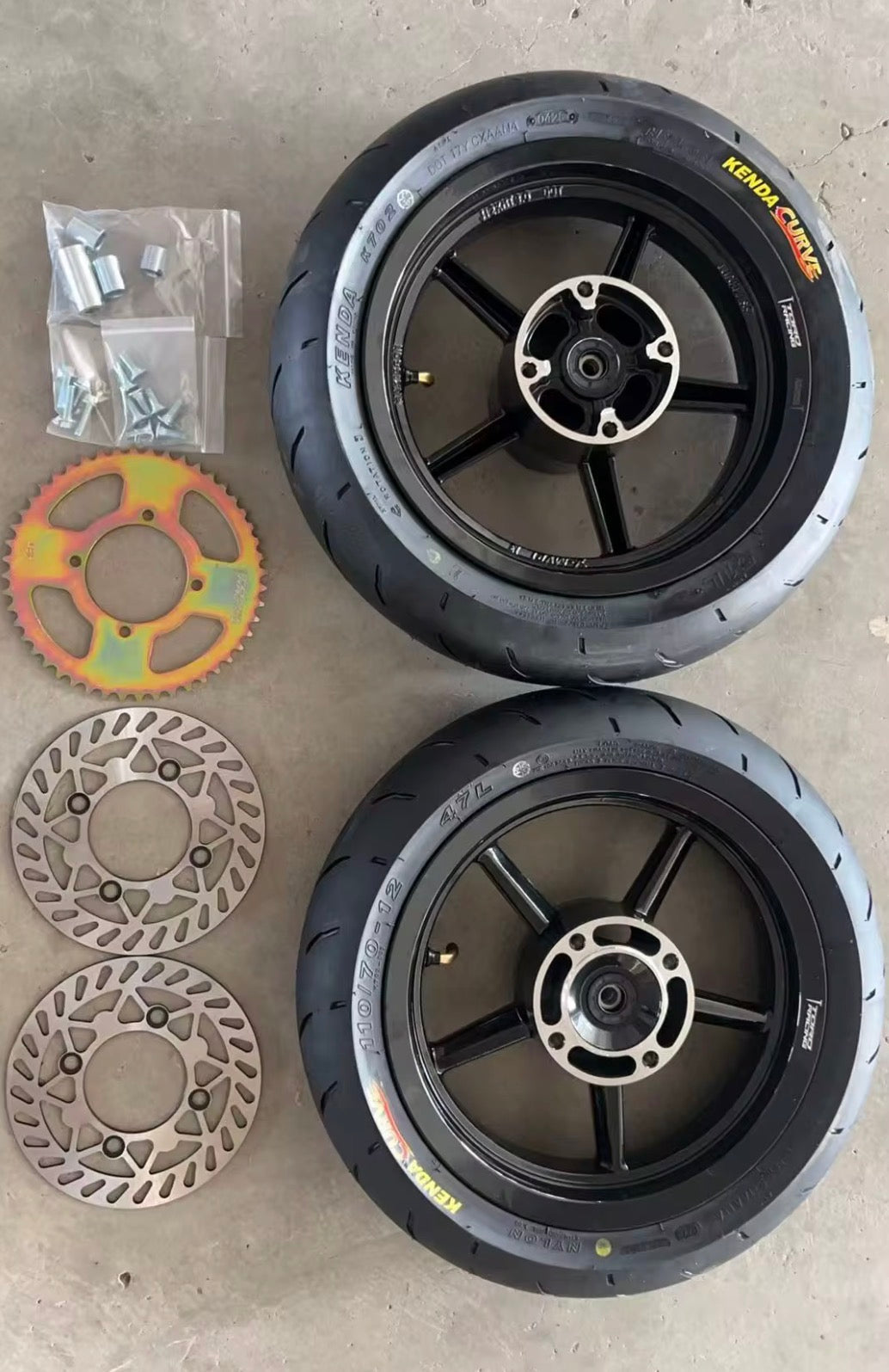 12” Kenda Curve Supermoto Wheel Set for Tuttio & Yozma Rotor And Sprocket